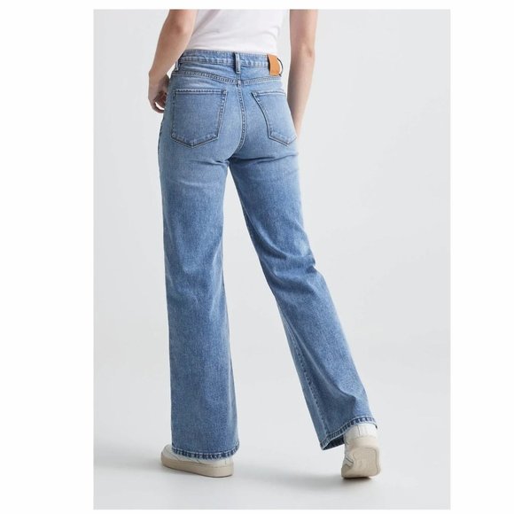 DU/ER Women's Jeans Midweight Denim Wide Leg High Rise Button Fly - Picture 3 of 9